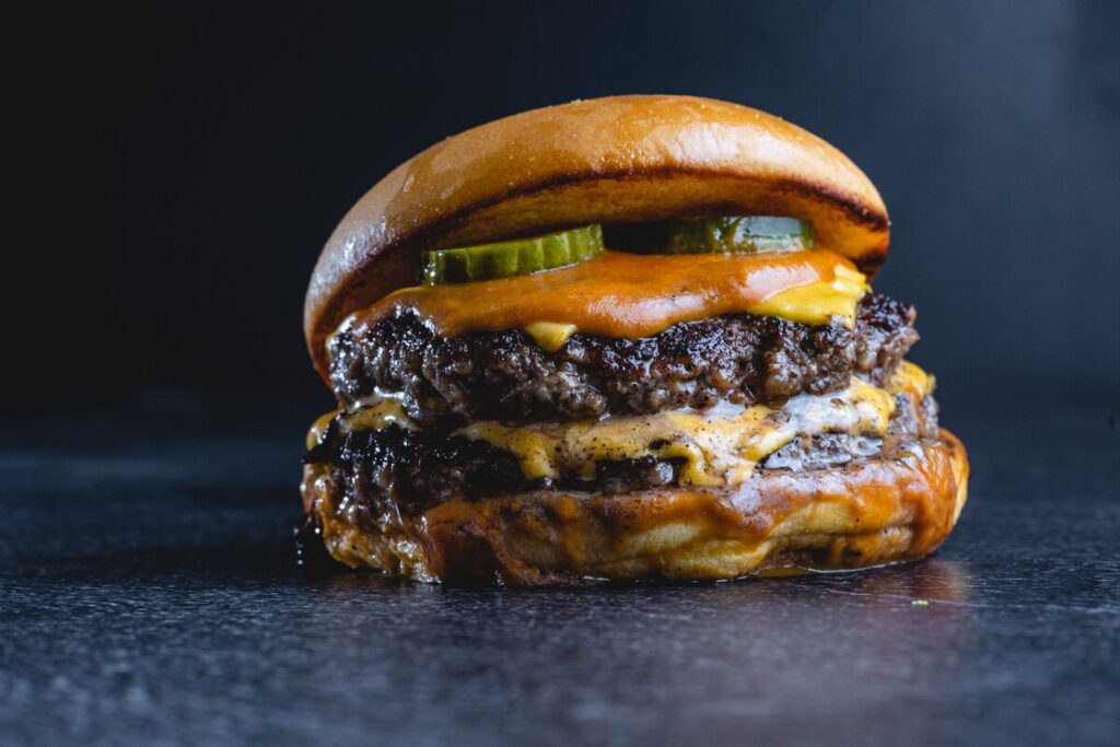 An image showing a burger made up of alternative protein source like insects